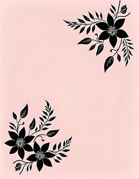 Photo a pink and white drawing of flowers and leaves