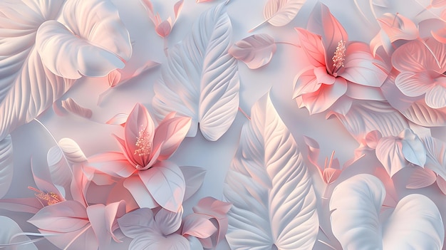 pink white etc mix colors floral leaves 3d texture on wall background wallpaper