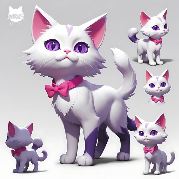 Photo pink and white feline in an animation style