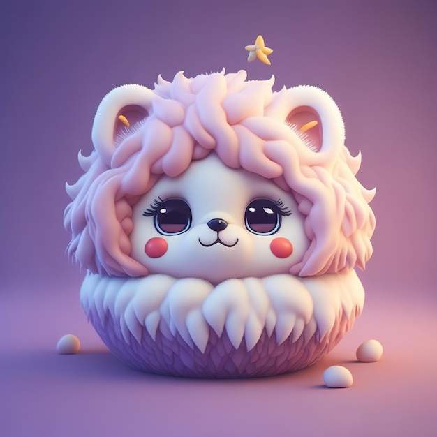 A pink and white figurine of a fluffy animal with a pink face.