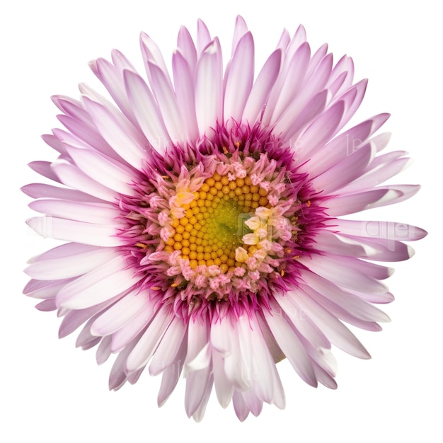 A pink and white flower with a yellow center