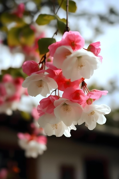 Photo pink and white flowers in the garden