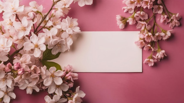 pink and white flowers photo frame with space in white background