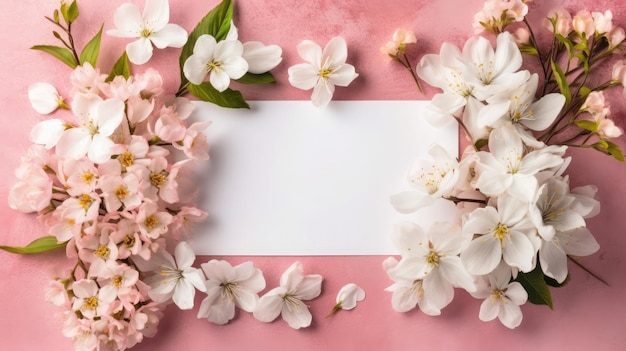 pink and white flowers photo frame with space in white background