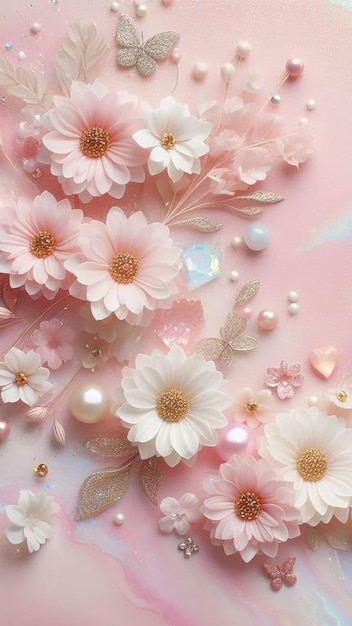 pink and white flowers on a pink background