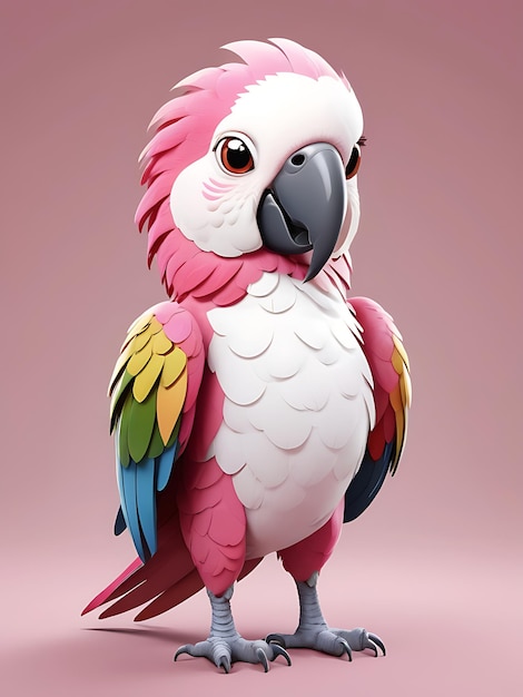 Photo pink and white full body parrot in a cartoon style