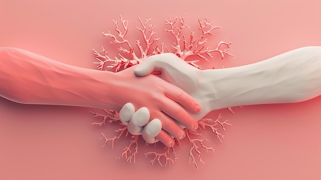 Photo pink and white handshake with coral branch design