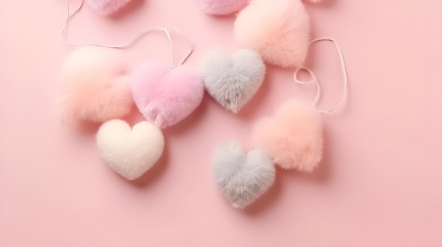 Pink and white hearts on a pink background