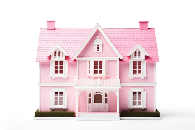 a pink and white house