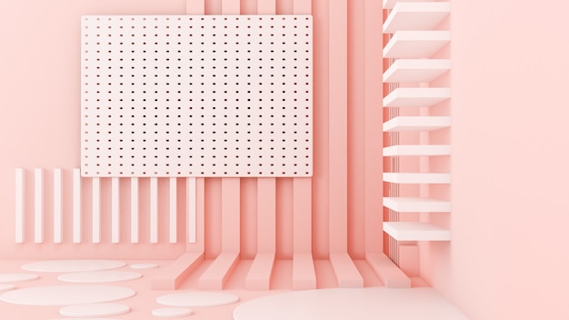 Pink white light background, studio and pedestal. 3d illustration, 3d rendering.