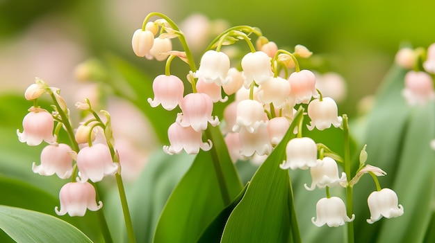 Photo pink and white lily of the valley