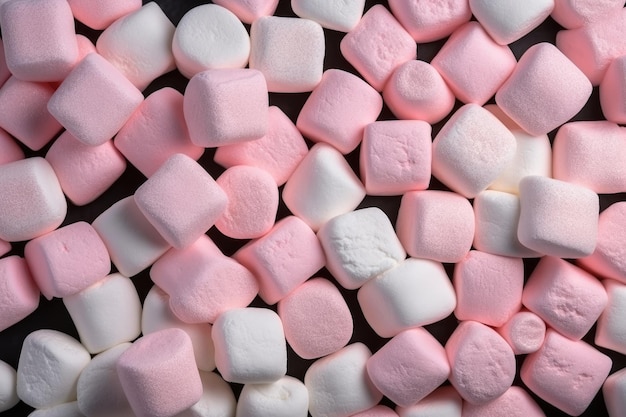 Photo pink and white marshmallows on dark background