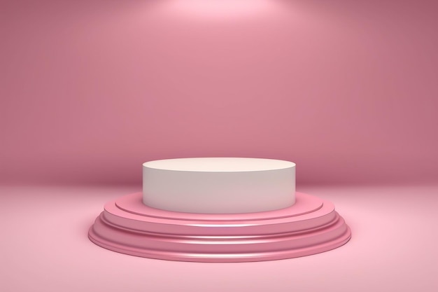 A pink and white podium with a white circle on the bottom.