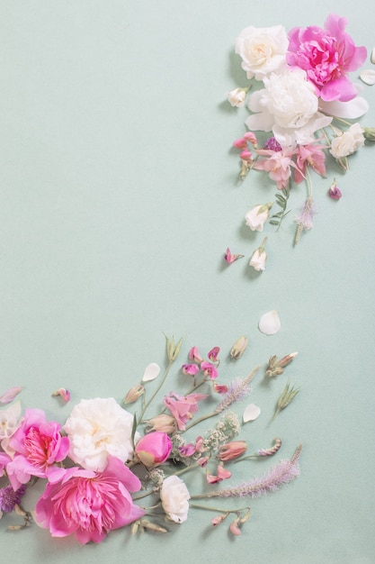 Pink and white roses on paper background