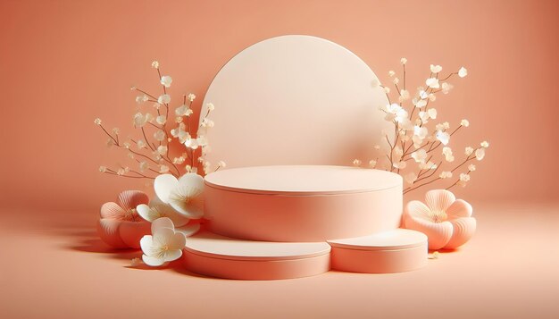 Photo a pink and white tray with flowers and a white plate with the words quot spring quot on it