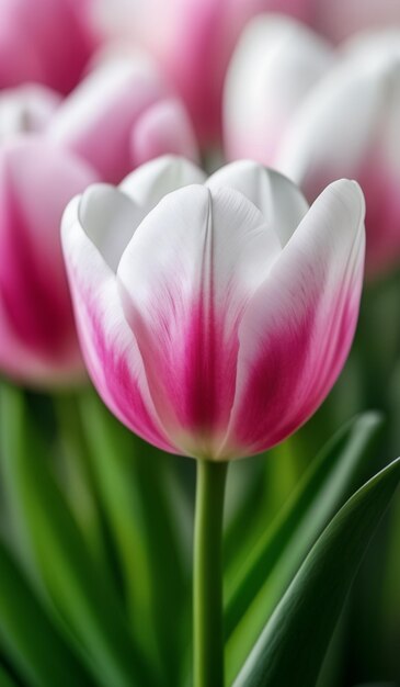 Photo a pink and white tulip with the pink center