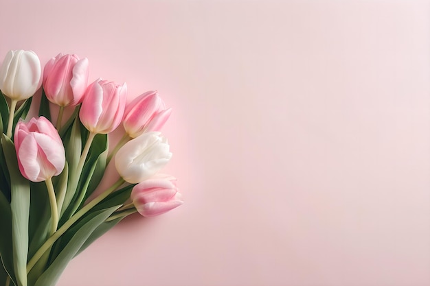 pink and white tulips on a pink background