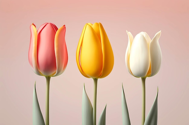 Pink white and yellow tulip on a delicate pink background Generative AI