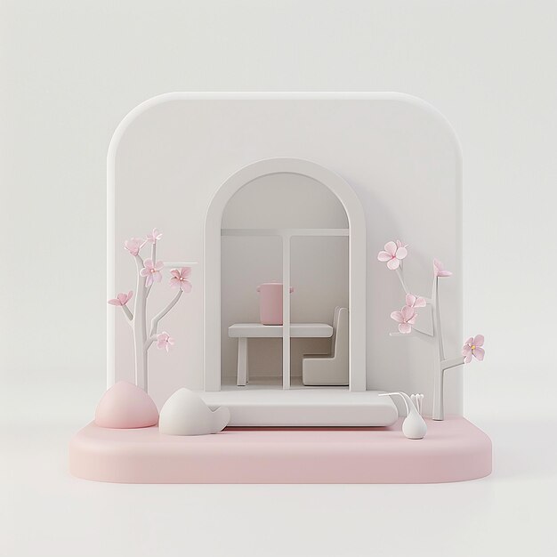 a pink window with a plant in it