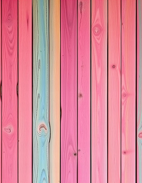 a pink wood wall with a rainbow colored wood