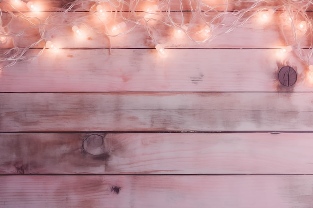 Pink wooden background with fairylights