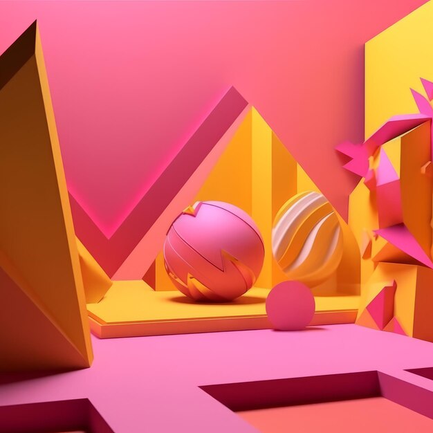 Pink and Yellow 3D Abstract Shapes Background