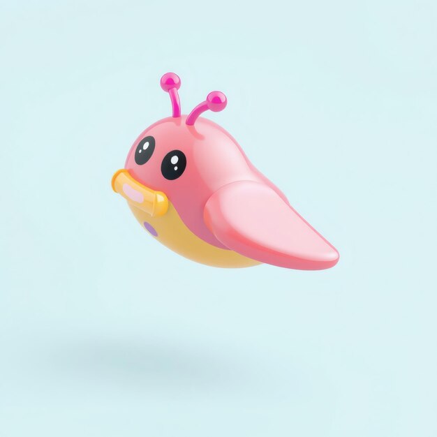 Pink and yellow 3D cartoon bird on a blue background