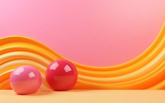 Pink and yellow balls on a pink background