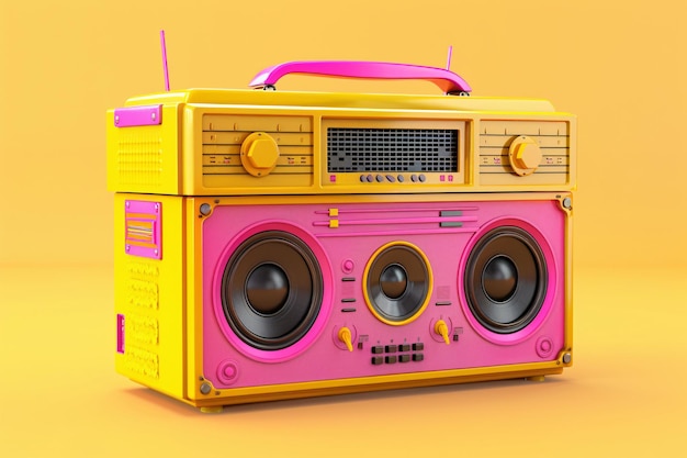 a pink and yellow boom box