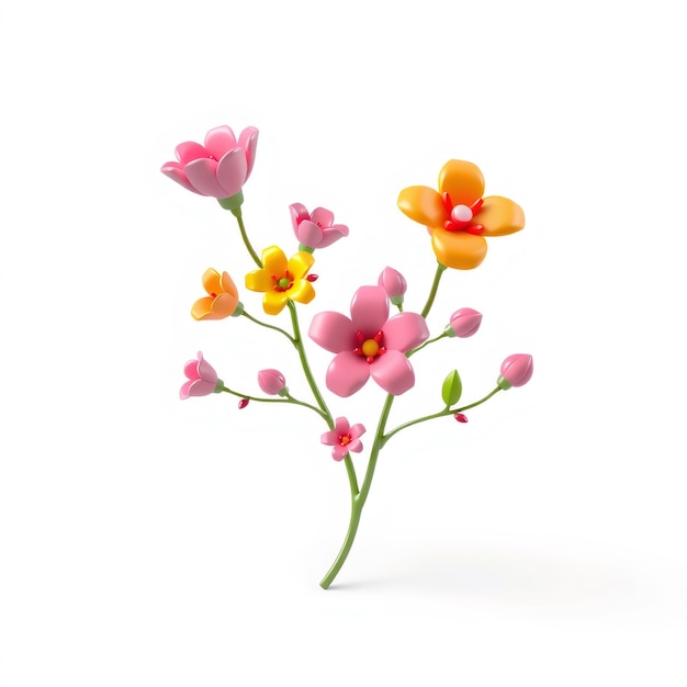 Pink and yellow cartoon flower bouquet isolated on white background