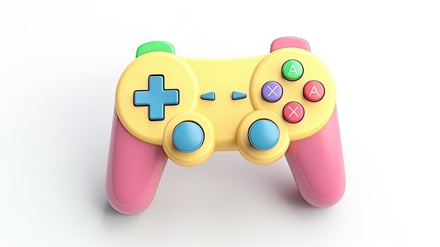 A pink and yellow controller with a blue x on it