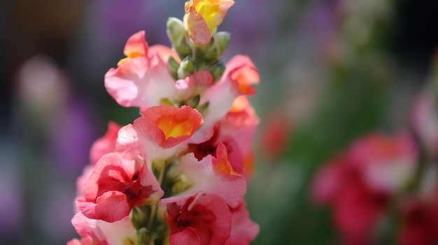 A pink and yellow flower in the garden.