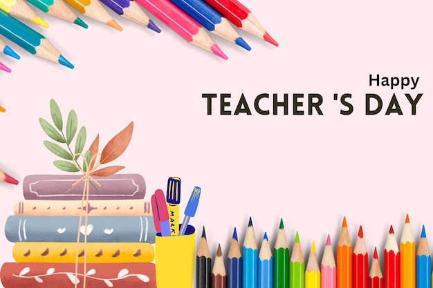 Pink and Yellow Illustrations Happy Teachers Day Chip Label 1