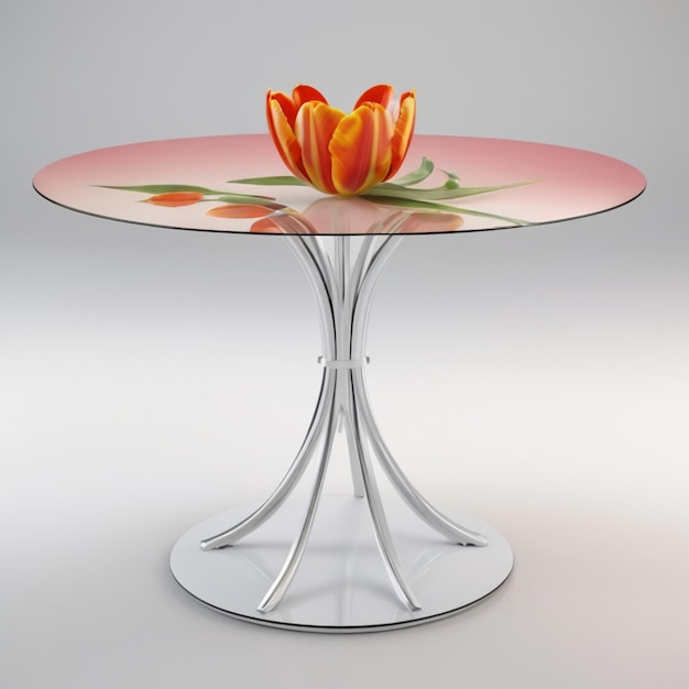 a pink and yellow tulip on a round table