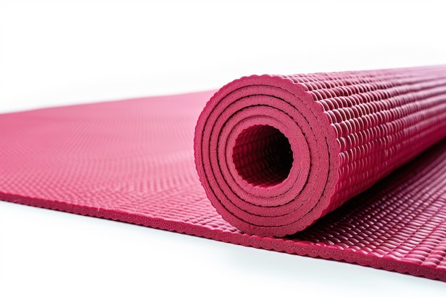 a pink yoga mat on a white background