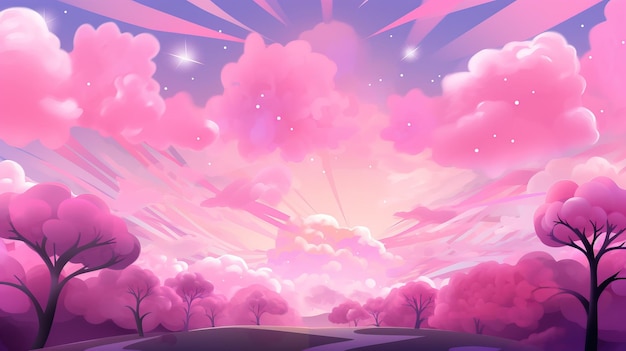 pinkhued sunset sky and a peaceful cancer background cartoon illustration ai generative