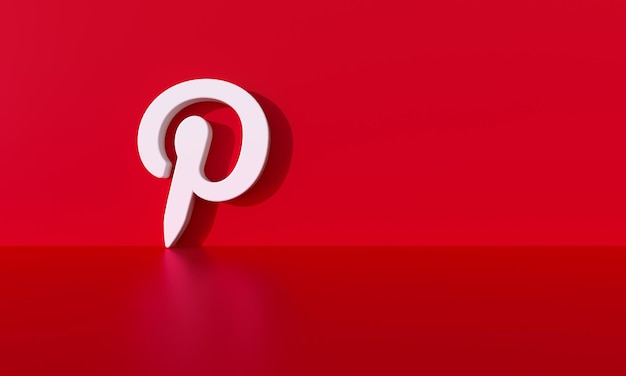 Pinterest logo on red wall background with hard shadow and space for text and graphics 3d Rendering