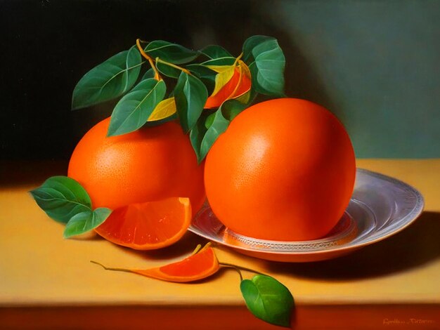 Pintura con mandarina 3d 4k image downloade