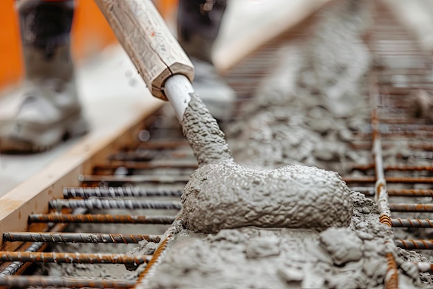 Photo a pipe is being poured into a pile of bricks