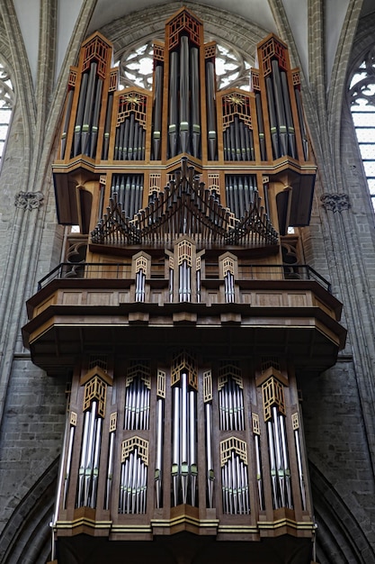 Pipe organ in Interior of St Michael and St Gudula Cathedral