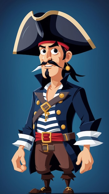 Photo pirate cartoon character vector illustration of a pirate captain on a blue background