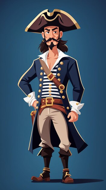 Photo pirate cartoon character vector illustration of a pirate captain on a blue background