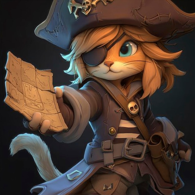 Photo pirate cat with treasure map