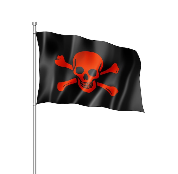 Pirate flag Jolly Roger three dimensional render isolated on white