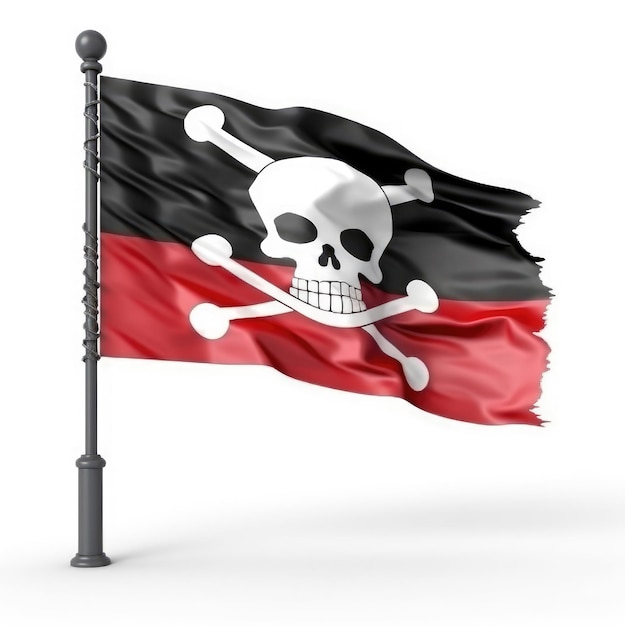 Pirate flag with a skull and crossbones over white