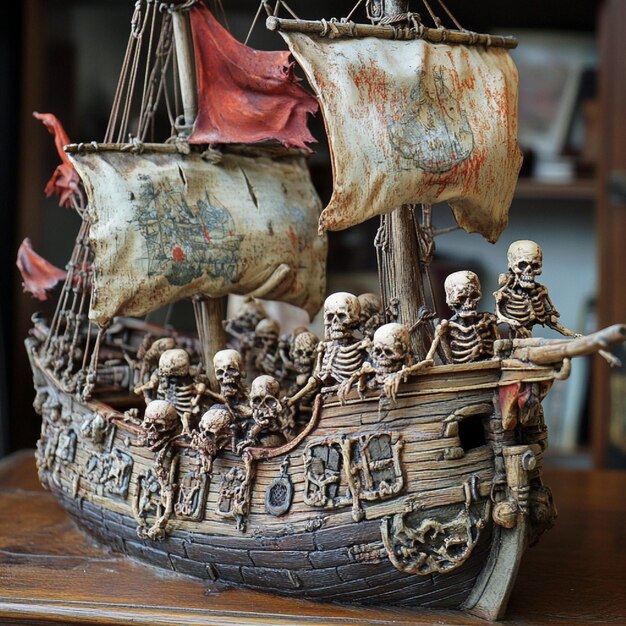 Pirate ship with a crew of skeletons eternally cursed