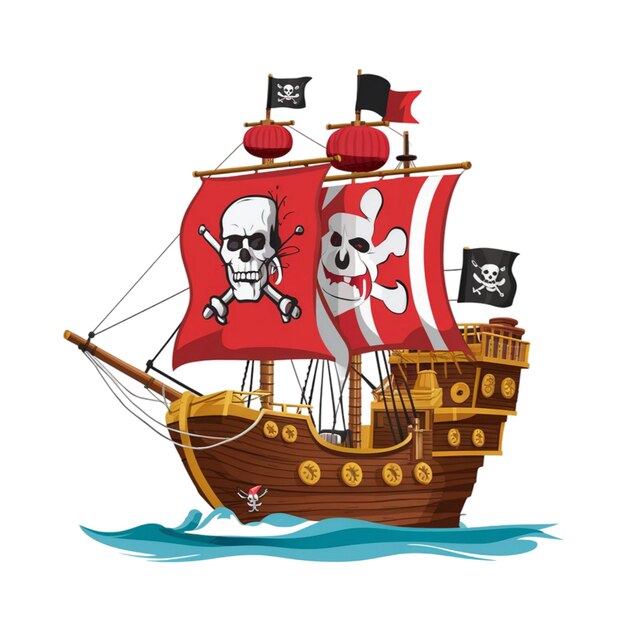 Photo a pirate ship with jolly roger flag isolated on white background