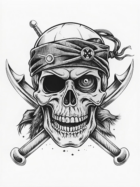 Photo pirate skull a menacing skull with an eye patch beside crossed bones or a weathered compass