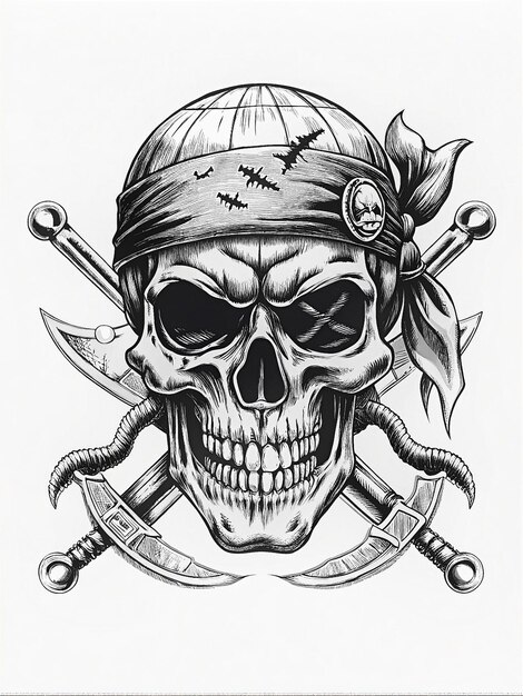 Photo pirate skull a menacing skull with an eye patch beside crossed bones or a weathered compass