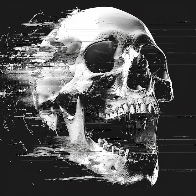 Pirate Skull Screaming with Dithering Glitch Effect